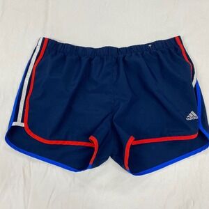 Adidas Aeroready Womens XL 3 Inch Running Shorts Navy Blue Red White Striped